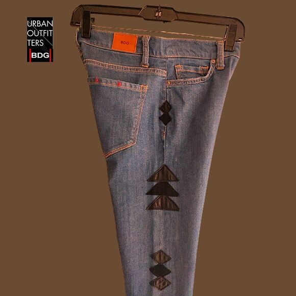 BDG by Urban Outfitters NEW Skater Tribal Faux Leather Patch Skinny Jean 24 - Picture 9 of 11